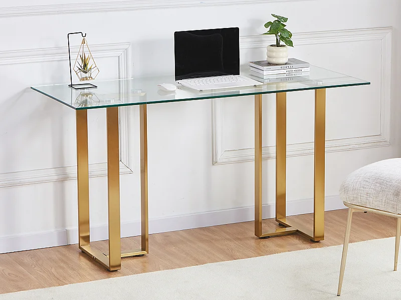 Bureau en verre trempé et acier inoxydable - Transparent et doré - NILESA de Pascal Morabito