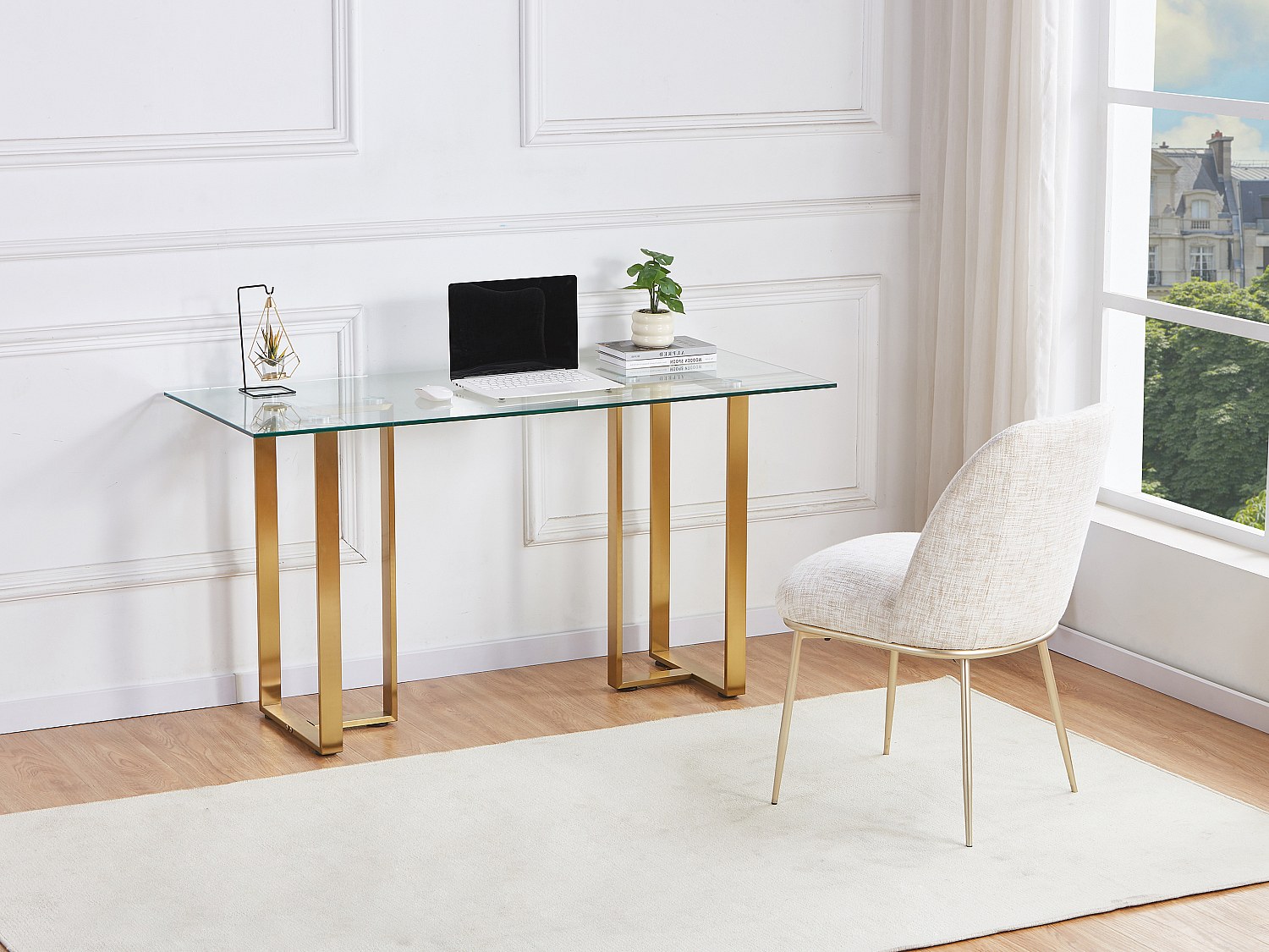 Schreibtisch - Gehärtetes Glas & Edelstahl - Transparent und Gold - NILESA günstig online kaufen