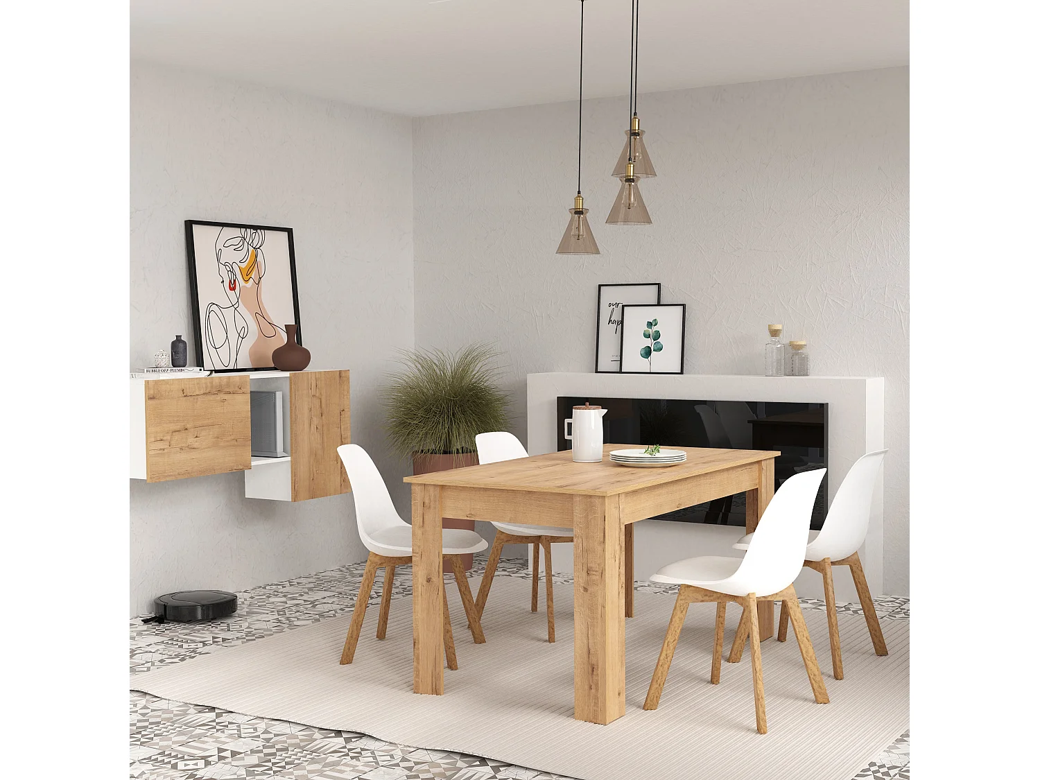 Mesa Comedor en aglomerado y melamina acabado Cambrian color Roble dorado - Longitud 140 x Profundidad 80 x Altura 77 cm