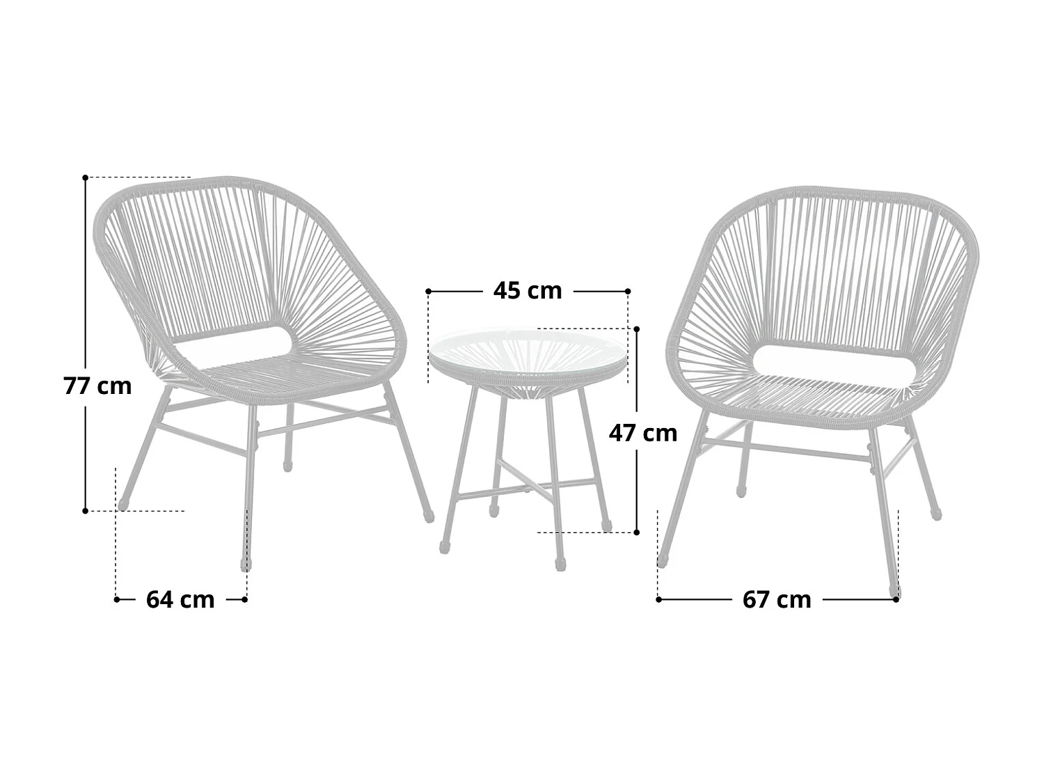 Ensemble table et chaises de balcon 3 pièces