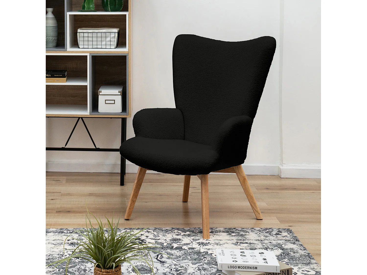 SVITA OLAV fauteuil à oreilles chaise de relaxation accoudoir dossier haut moderne marron clair