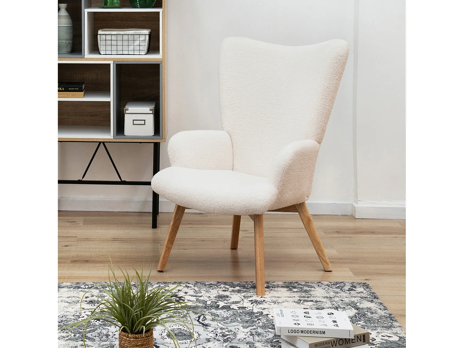 SVITA OLAV fauteuil à oreilles chaise de relaxation accoudoir dossier haut moderne blanc