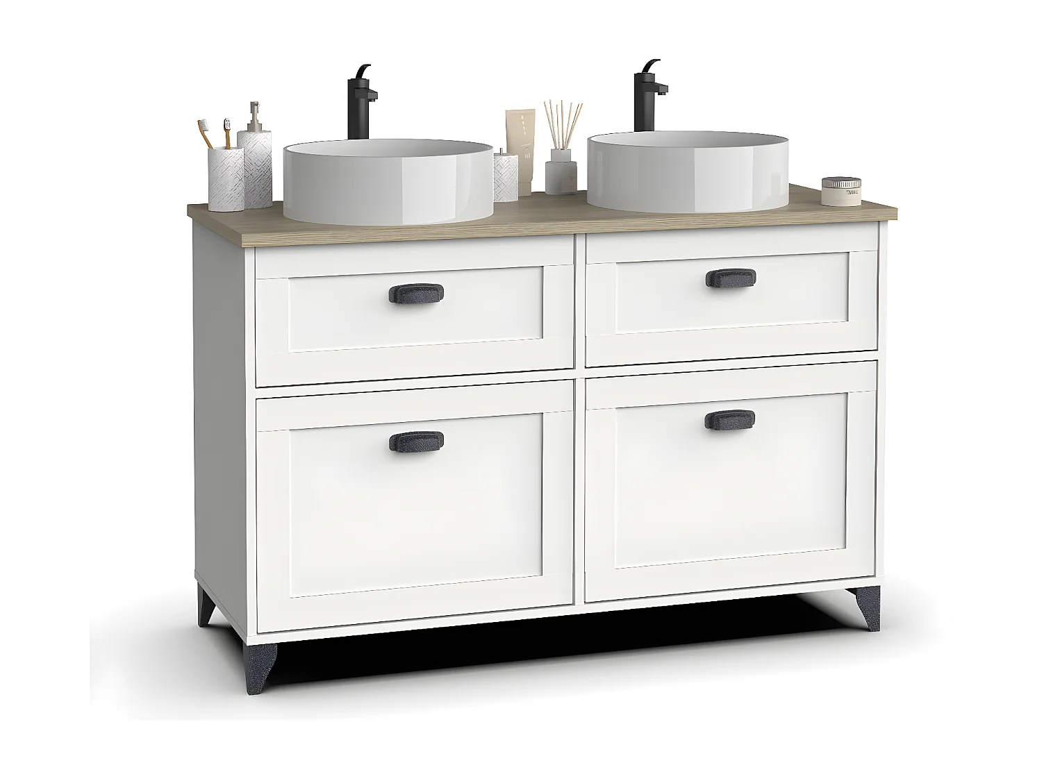 Mueble Lavabo para Baño color Blanco, Roble Cambrian - Longitud 120 x Profundidad 47 x Altura 80 cm