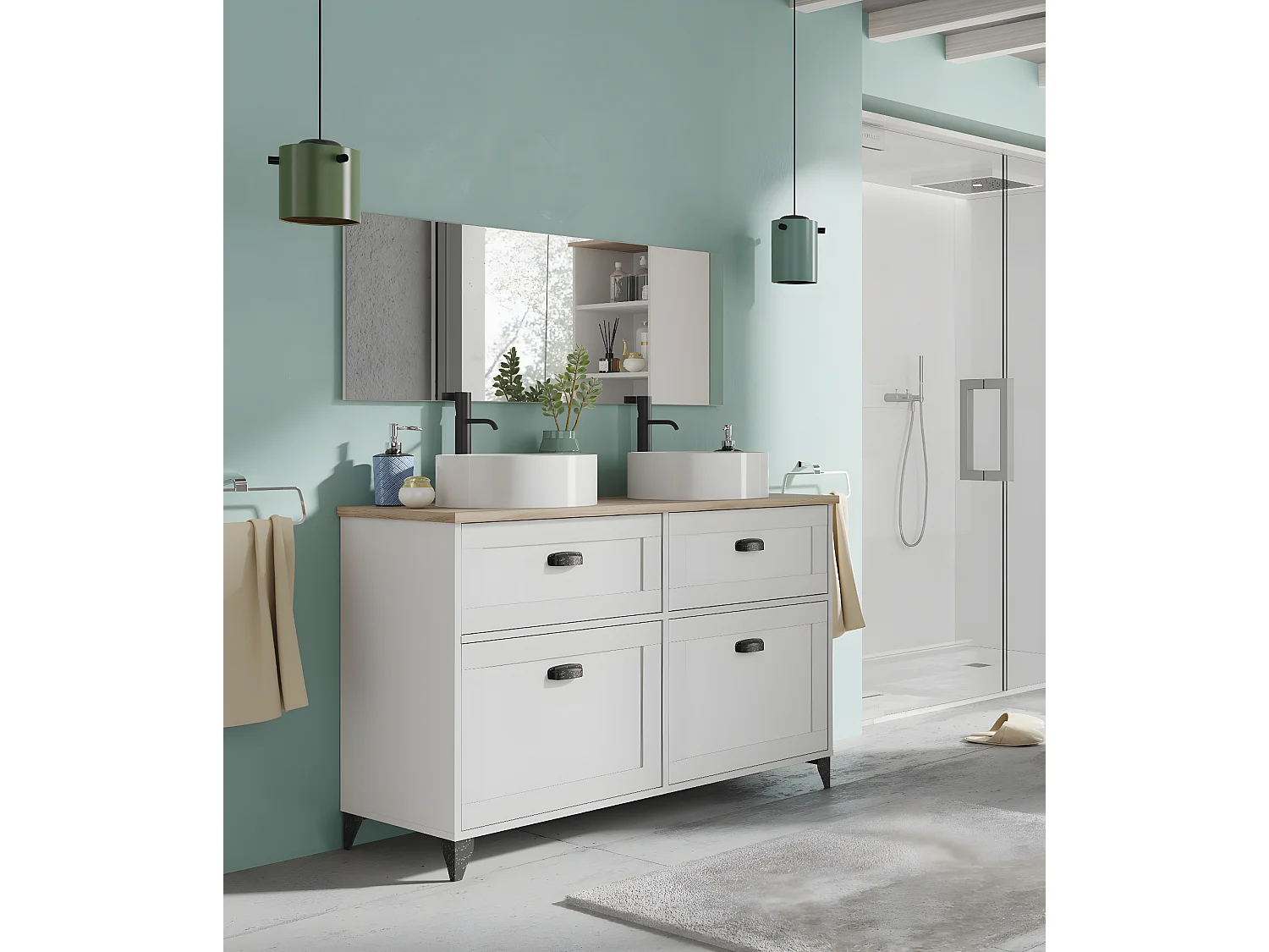 Mueble Lavabo para Baño color Blanco, Roble Cambrian - Longitud 120 x Profundidad 47 x Altura 80 cm