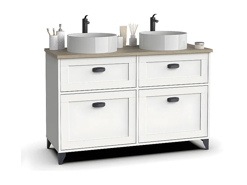 Mueble Lavabo para Baño color Blanco, Roble Cambrian - Longitud 120 x Profundidad 47 x Altura 80 cm