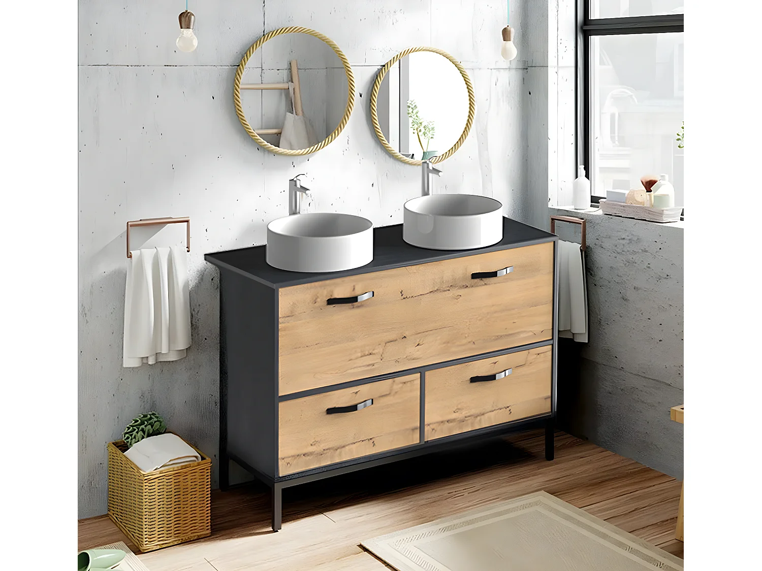 Mueble Lavabo para Baño color imitación Mármol, Roble