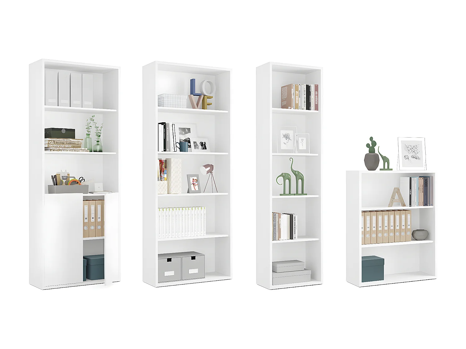 Biblioteca / Estantería de almacenamiento, color Blanco - Altura 196.5 x Longitud 75.5 x Profundidad 33 cm