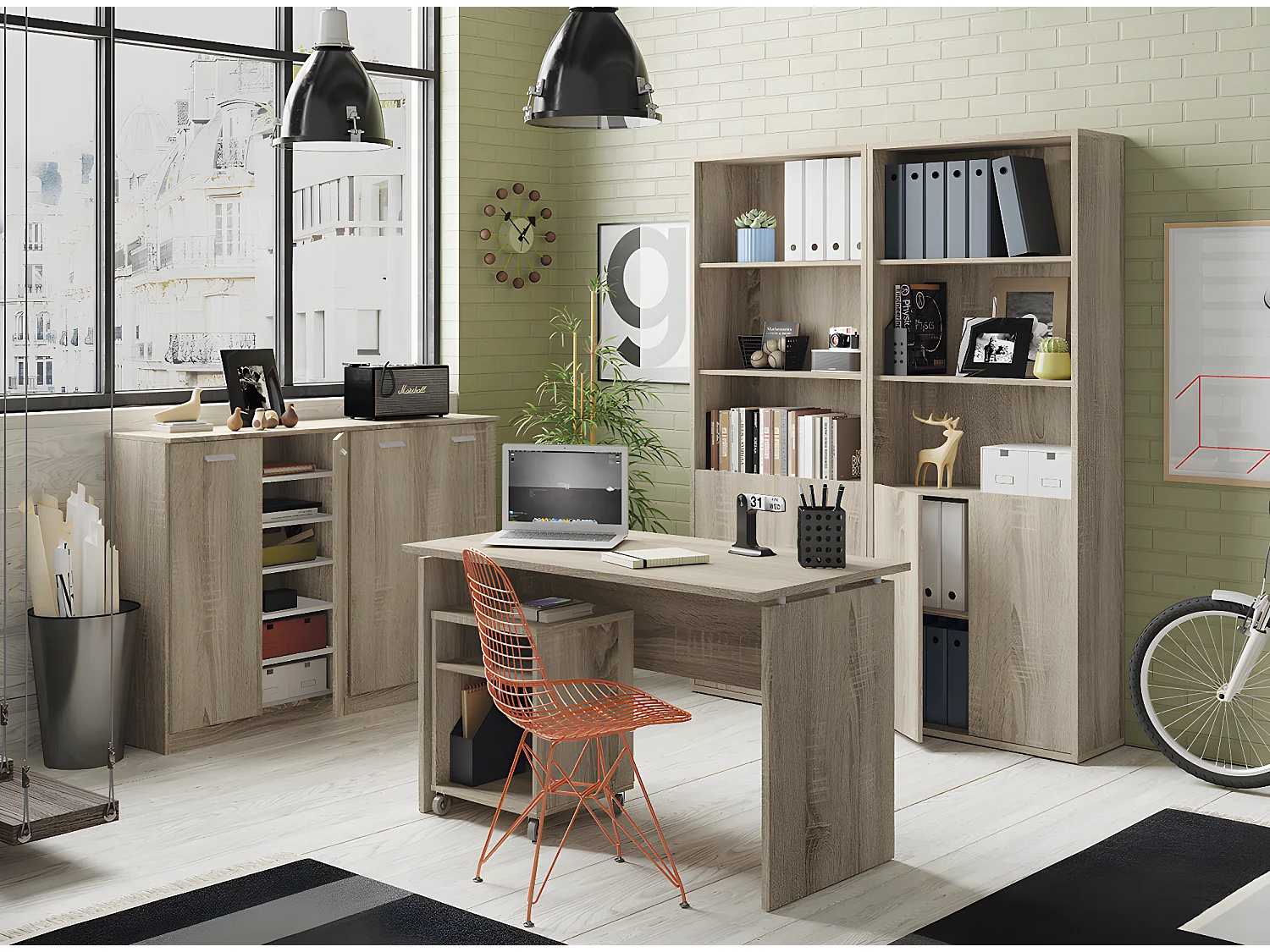 Biblioteca / Estantería de almacenamiento, color Cambrian - Altura 196.5 x Longitud 75.5 x Profundidad 33 cm