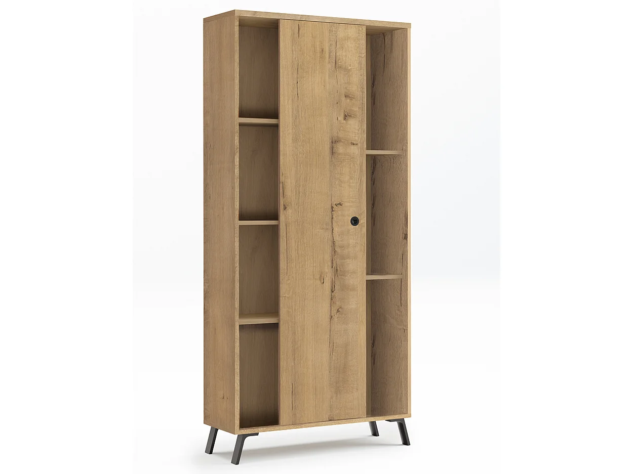 Biblioteca Estantería de 1 puerta corredera color Roble dorado - Altura 180 x Longitud 80 x Profundidad 33 cm