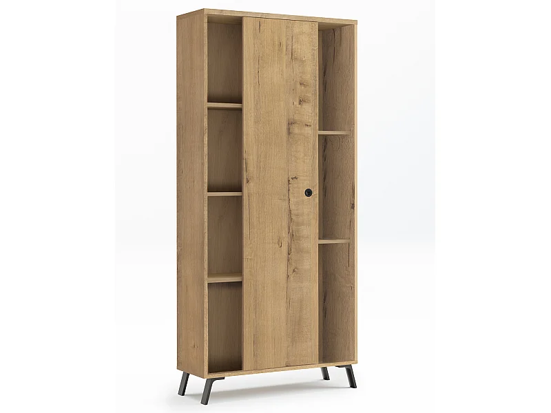 Biblioteca Estantería de 1 puerta corredera color Roble dorado - Altura 180 x Longitud 80 x Profundidad 33 cm