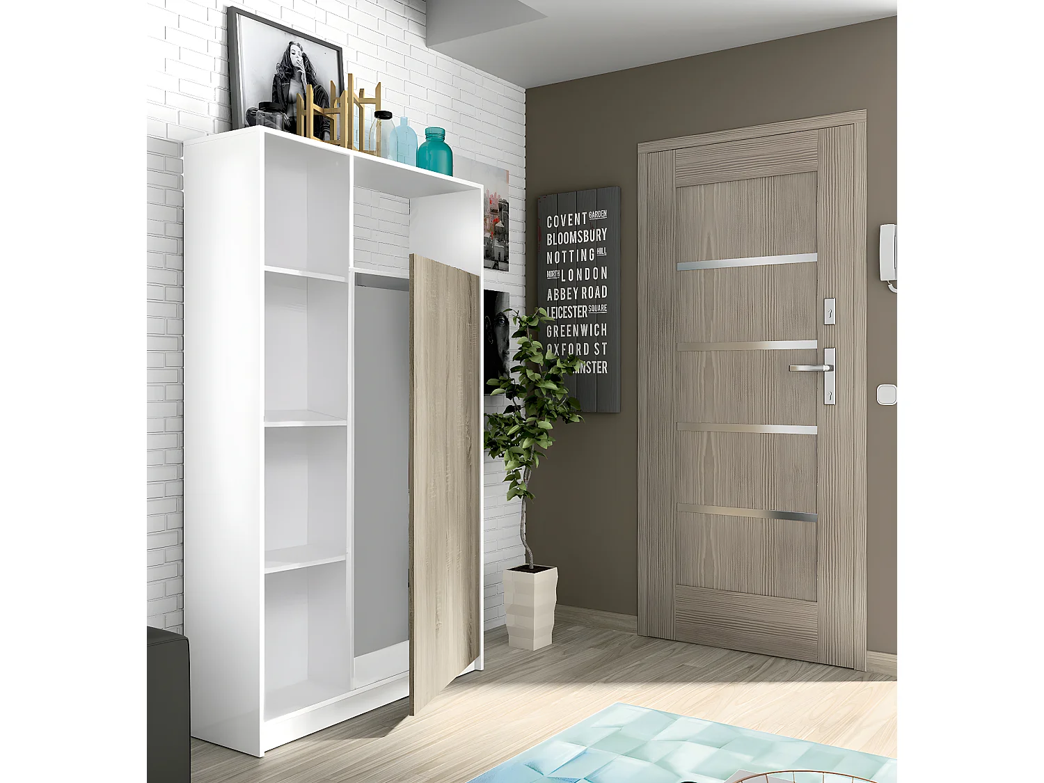 Armario / Mueble de almacenamiento color Blanco brillante / Cambrian - Altura 180 x Longitud 100 x Profundidad 35 cm