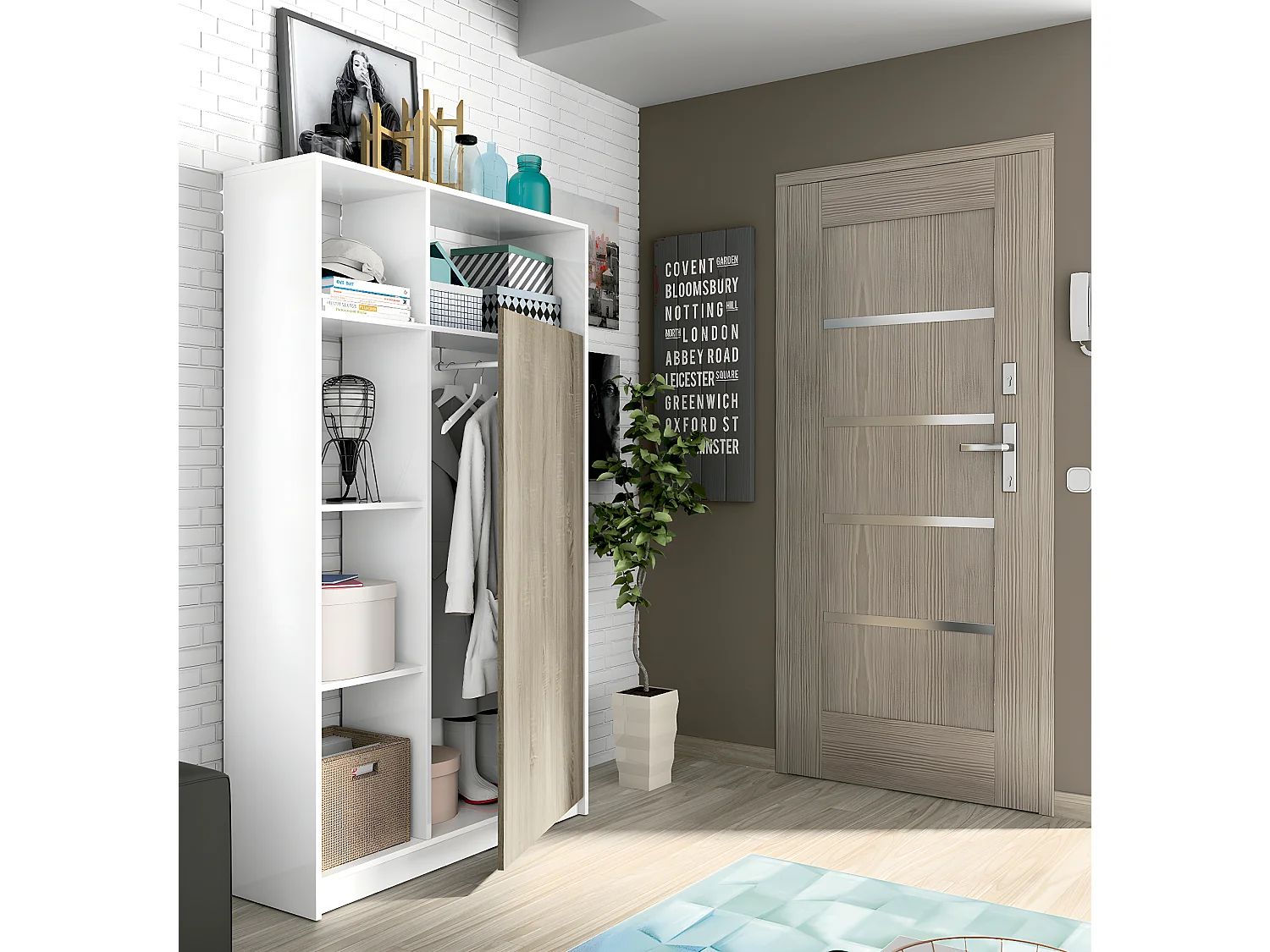 Armario / Mueble de almacenamiento color Blanco brillante / Cambrian - Altura 180 x Longitud 100 x Profundidad 35 cm