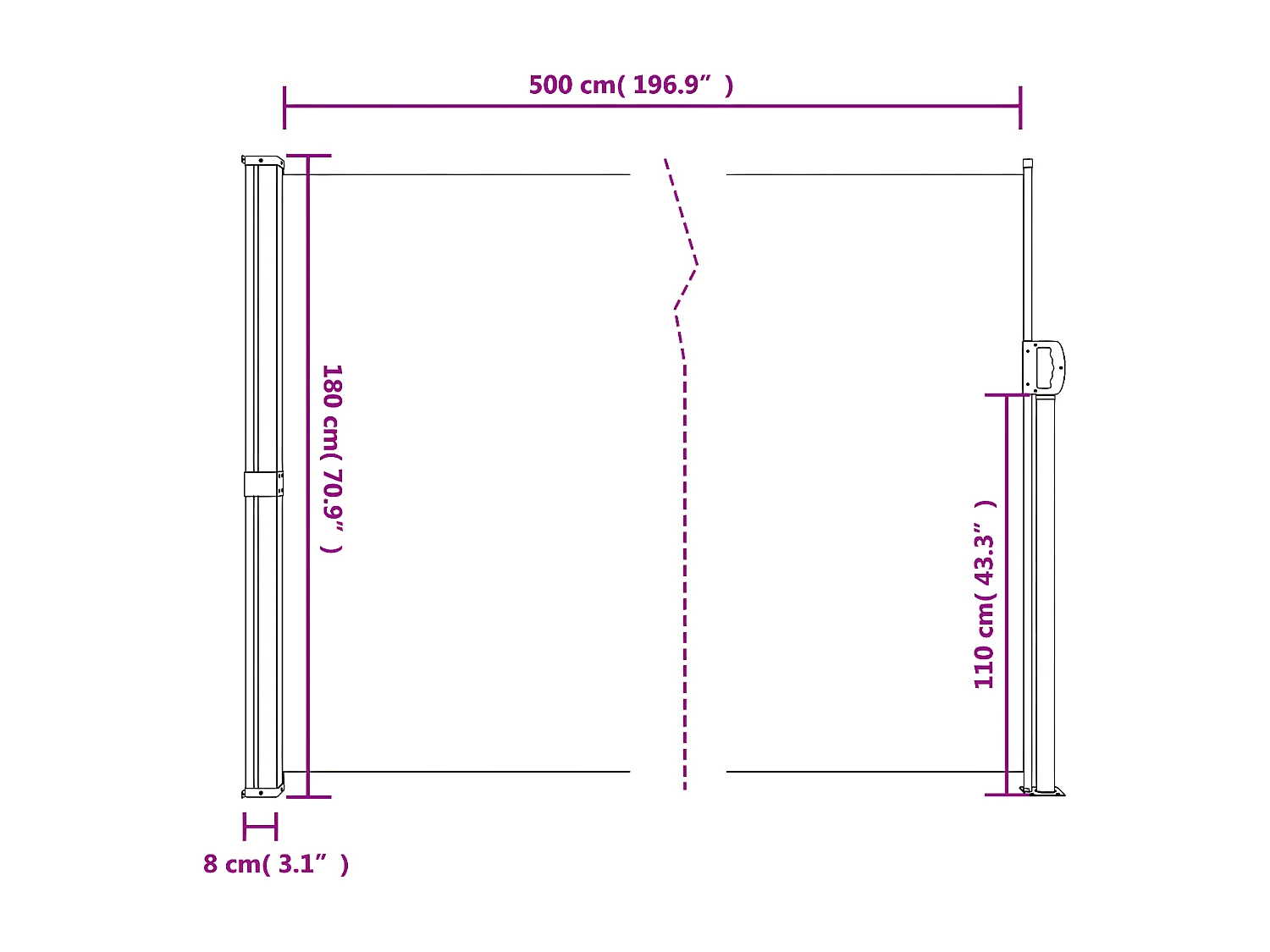Toldo lateral retráctil beige 180x500 cm