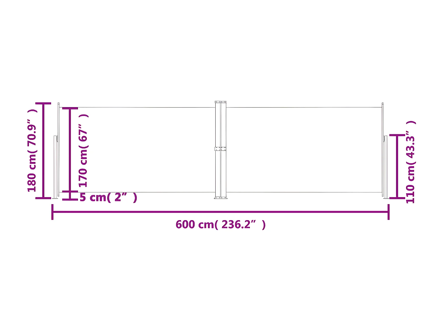 Auvent latéral rétractable Anthracite 180x600 cm