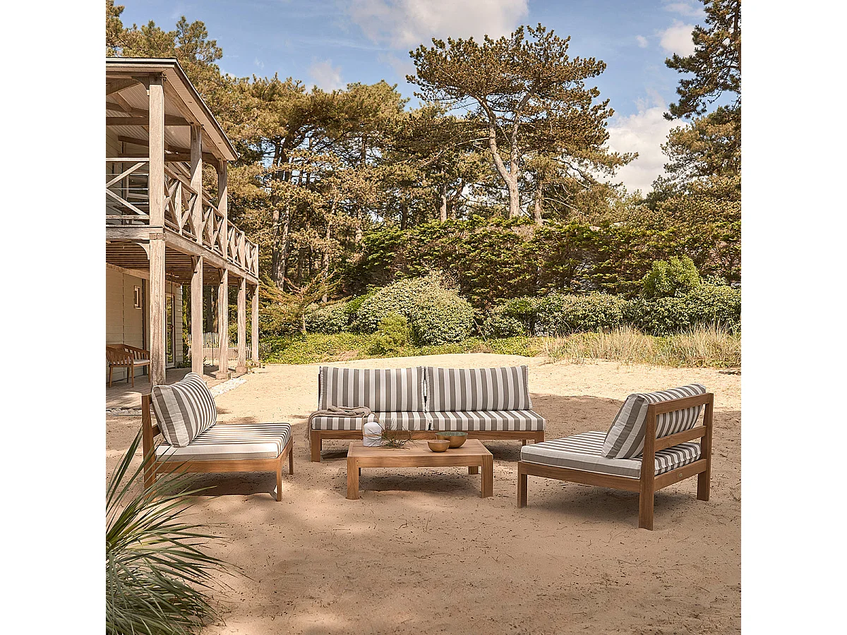 SaSet da giardino in teak massello a righe bianche e taupe