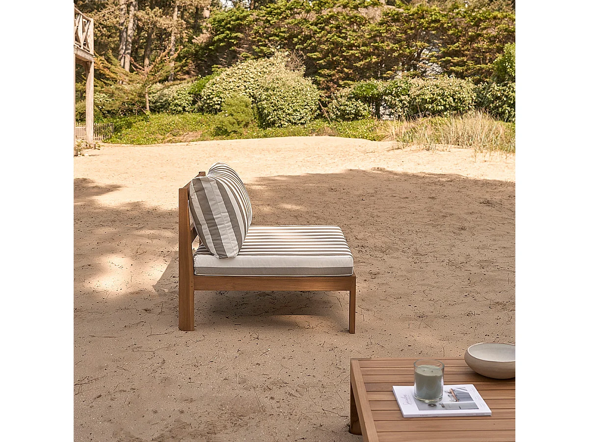 SaSet da giardino in teak massello a righe bianche e taupe