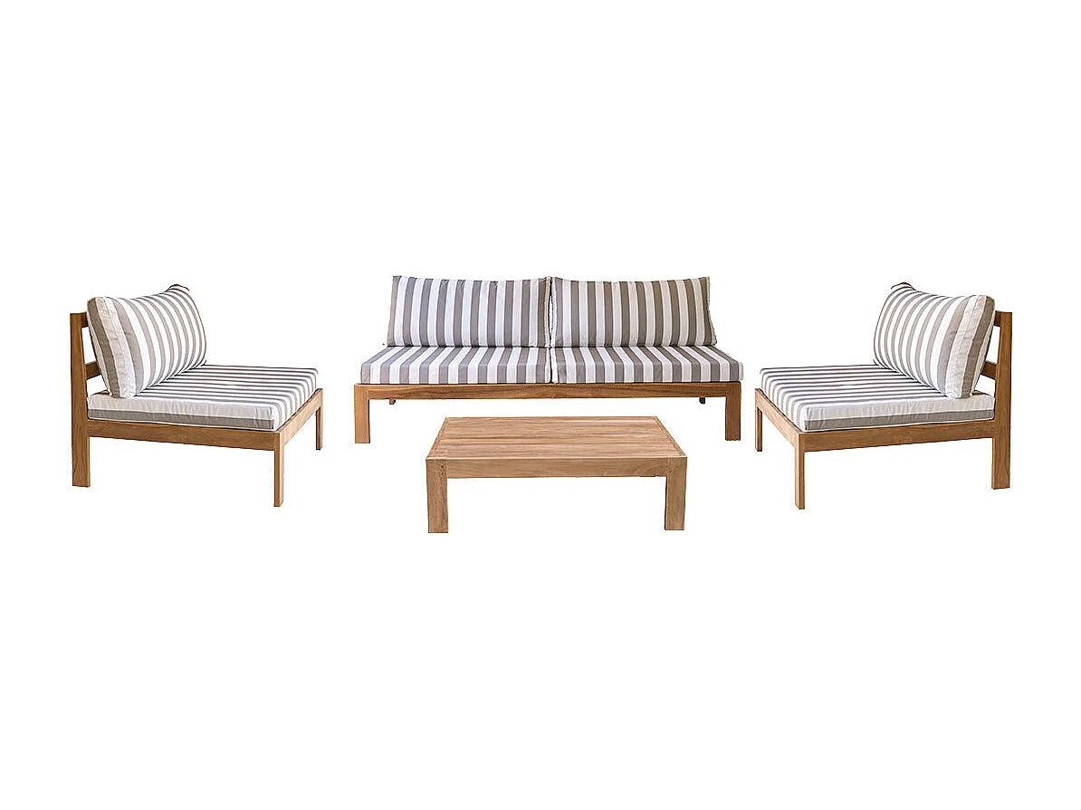 SaSet da giardino in teak massello a righe bianche e taupe