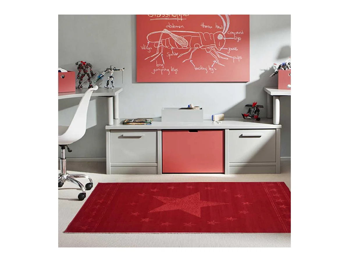 Tapis enfant 200x290 rectangle tissé rouge LYN1 1ST START