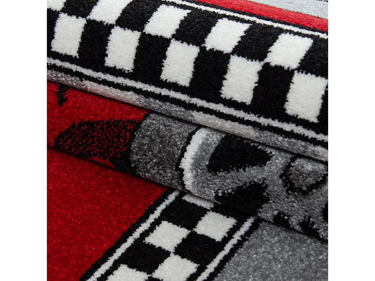 Tapis enfant 160x230 rectangle tissé rouge et gris KID RACE