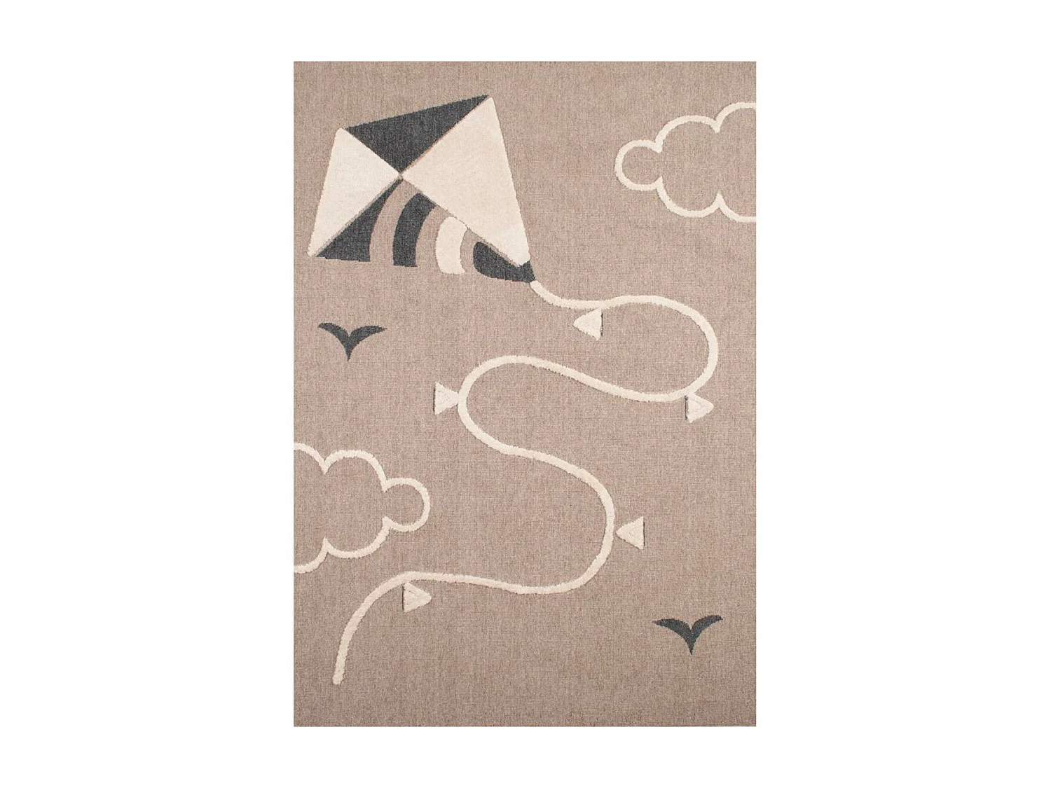 Tapis enfant 80x150 tissé beige et blanc motif fresque CERFVOLANT