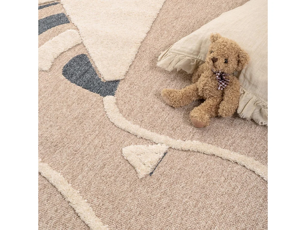 Tapis enfant 80x150 tissé beige et blanc motif fresque CERFVOLANT