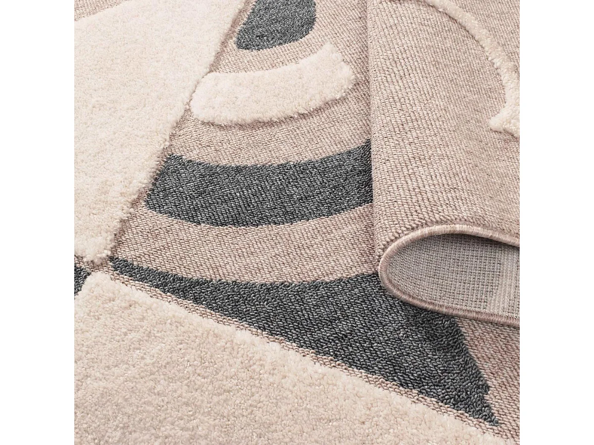 Tapis enfant 80x150 tissé beige et blanc motif fresque CERFVOLANT