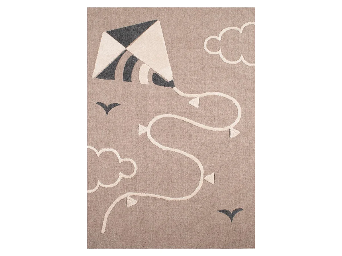 Tapis enfant 80x150 tissé beige et blanc motif fresque CERFVOLANT