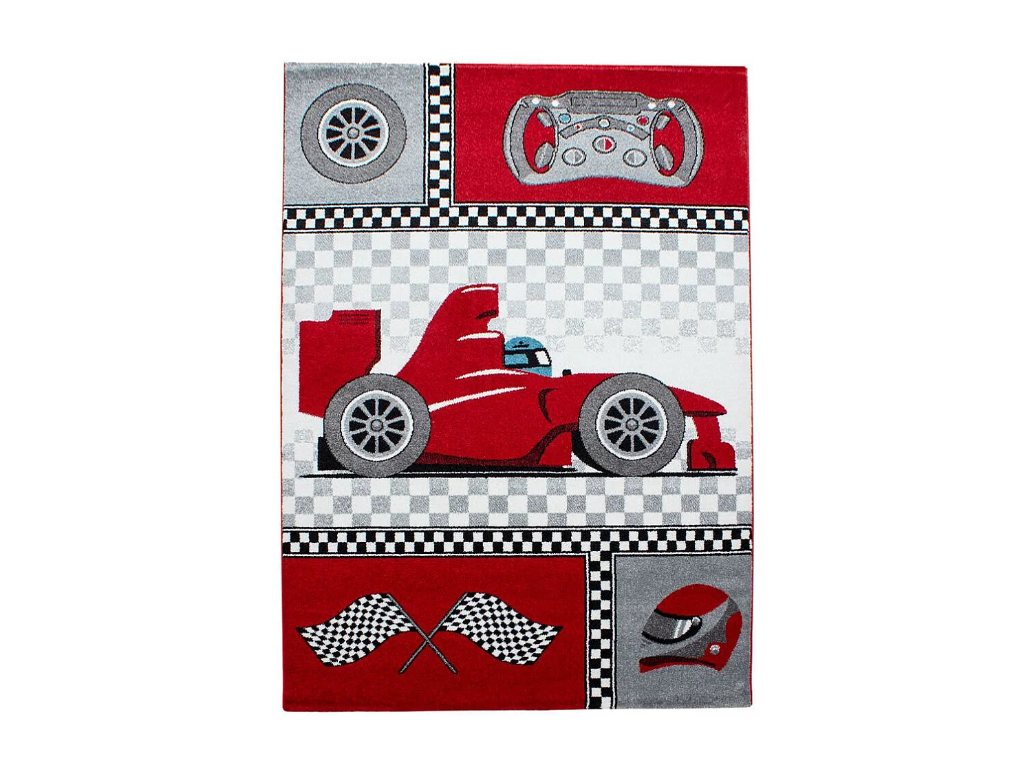 Tapis enfant 120x170 rectangle tissé rouge et gris KID RACE