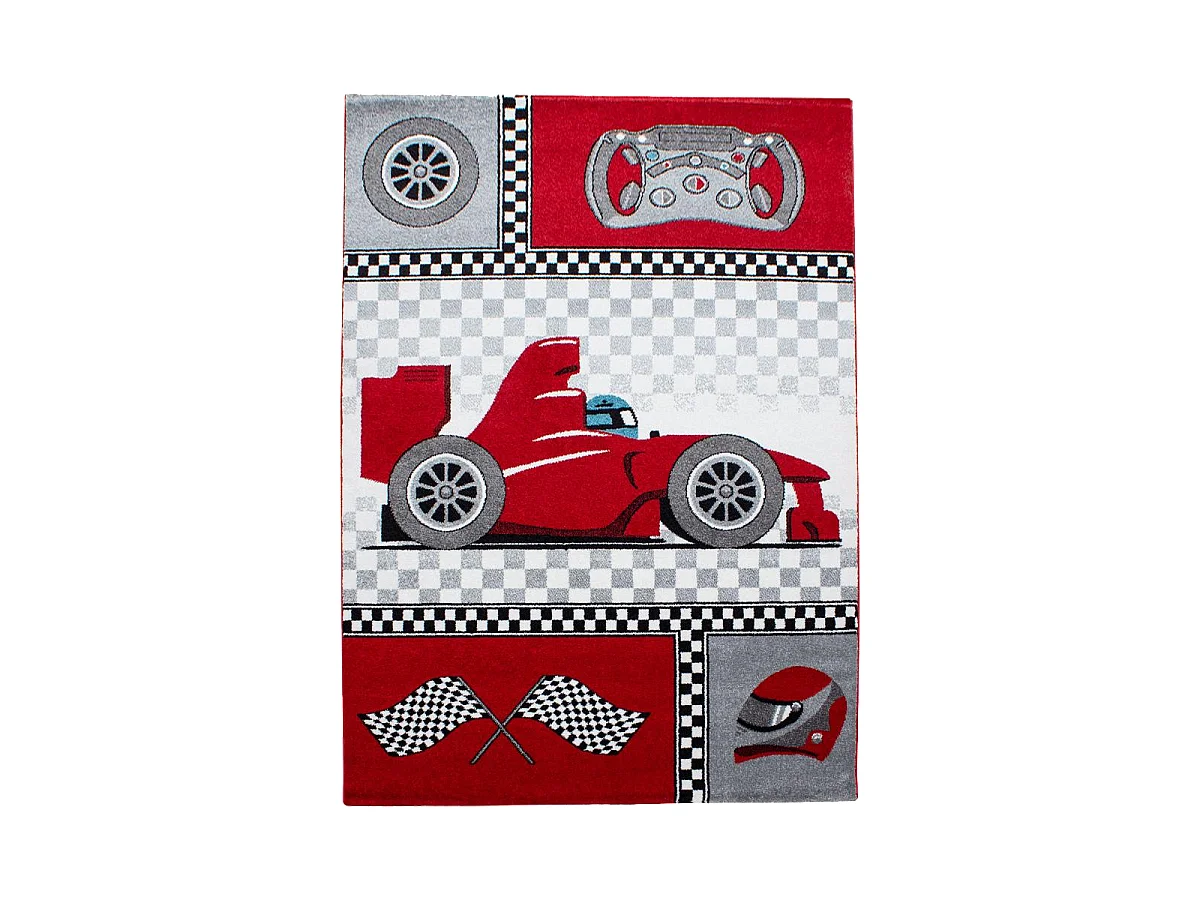 Tapis enfant 120x170 rectangle tissé rouge et gris KID RACE