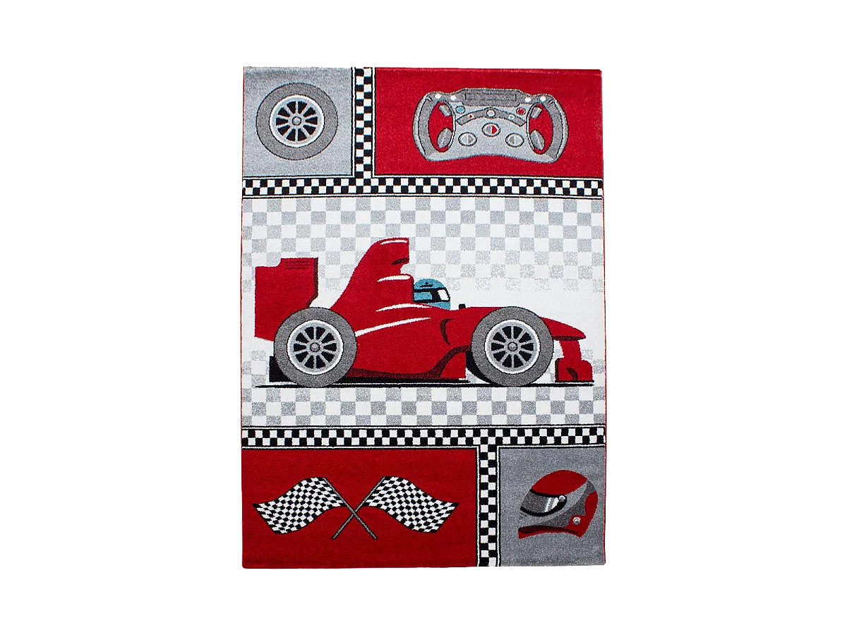 Tapis enfant 120x170 rectangle tissé rouge et gris KID RACE