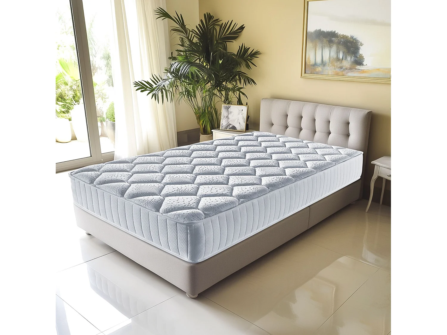 Matelas ressorts ensachés 4 cm mémoire de forme 80 kg/m3 90x200 26 cm moelleux ferme 7 zones confort