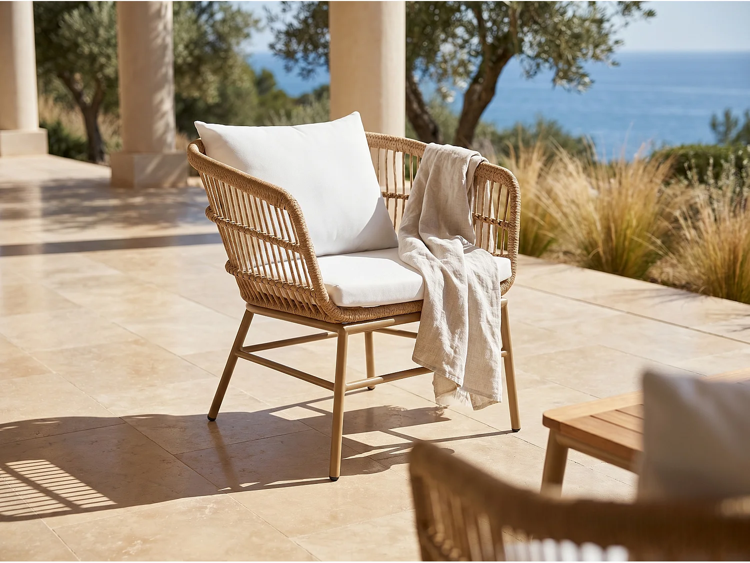 Gartensessel - Polyrattan - Holzfarben hell - LOUSINI von MYLIA