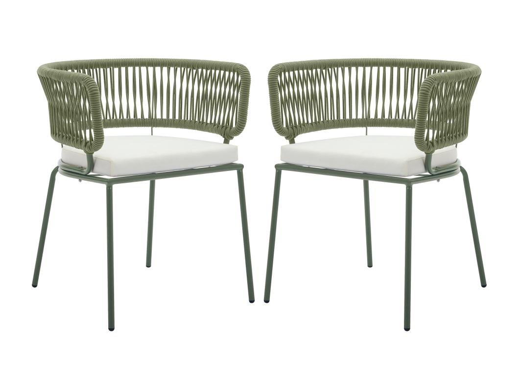 Gartensessel 2er-Set - Metall & Seile - Kaki & beigefarbenes Kissen - PISTO von MYLIA