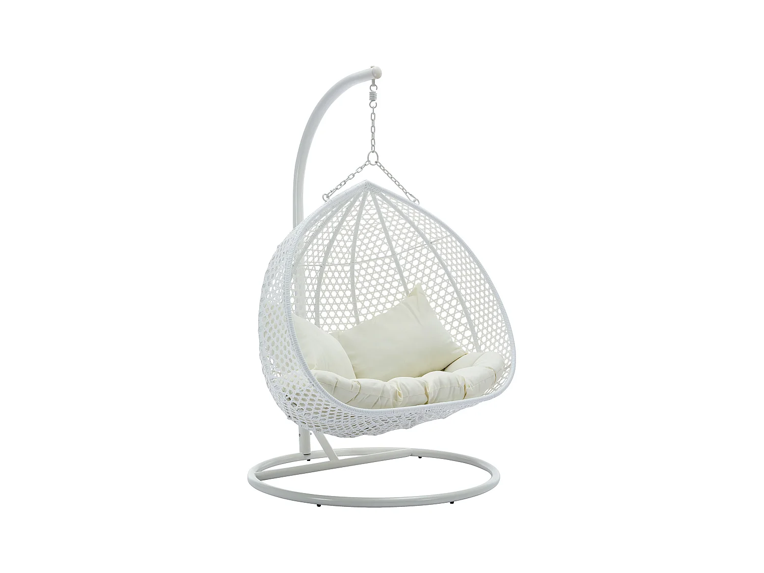 Hängesessel 2-Sitzer - Polyrattan - Weiß mit beigefarbenen Kissen - VAHINA von MYLIA