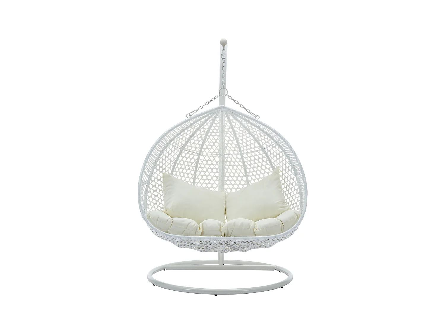Hängesessel 2-Sitzer - Polyrattan - Weiß mit beigefarbenen Kissen - VAHINA von MYLIA
