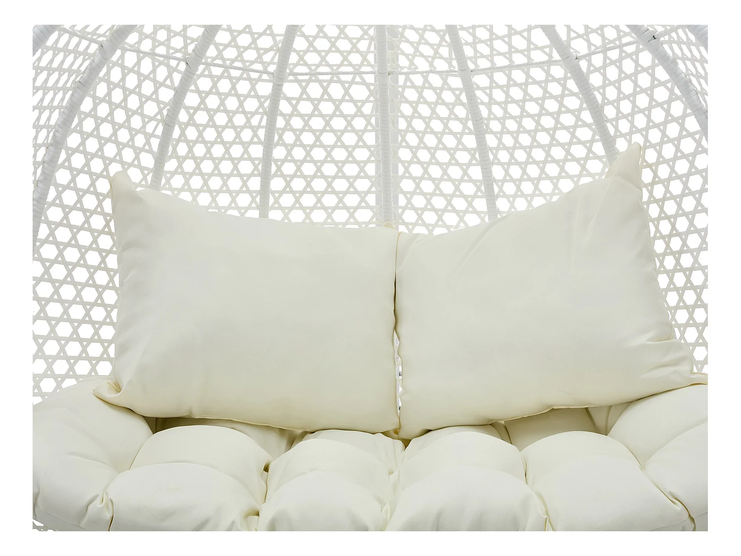 Hängesessel 2-Sitzer - Polyrattan - Weiß mit beigefarbenen Kissen - VAHINA von MYLIA
