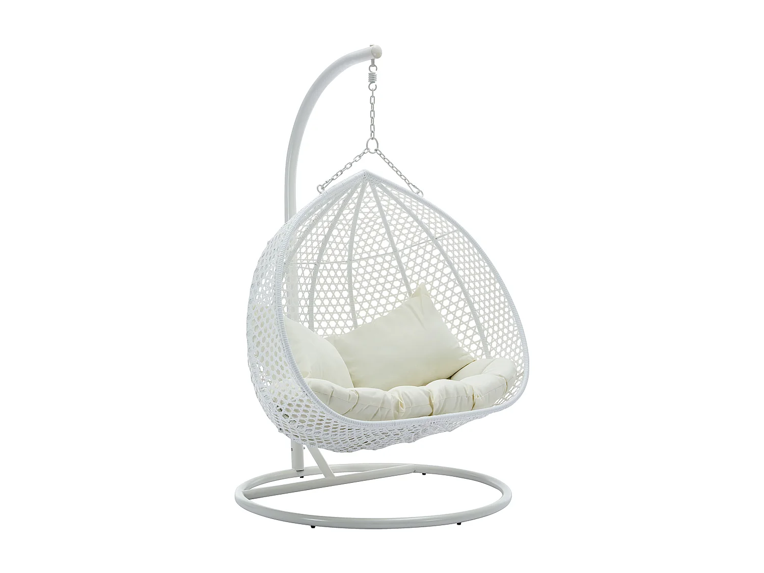 Fauteuil suspendu 2 places en résine tressée - Blanc et coussin beige - VAHINA de MYLIA