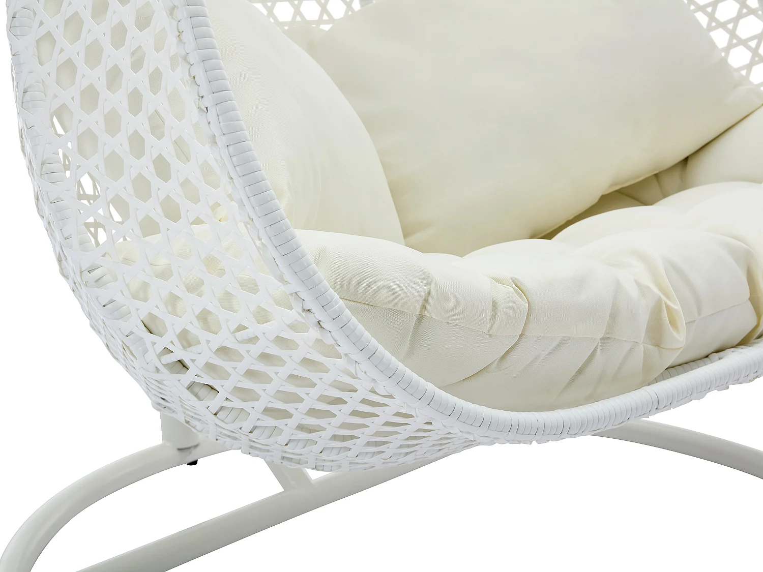 Fauteuil suspendu 2 places en résine tressée - Blanc et coussin beige - VAHINA de MYLIA