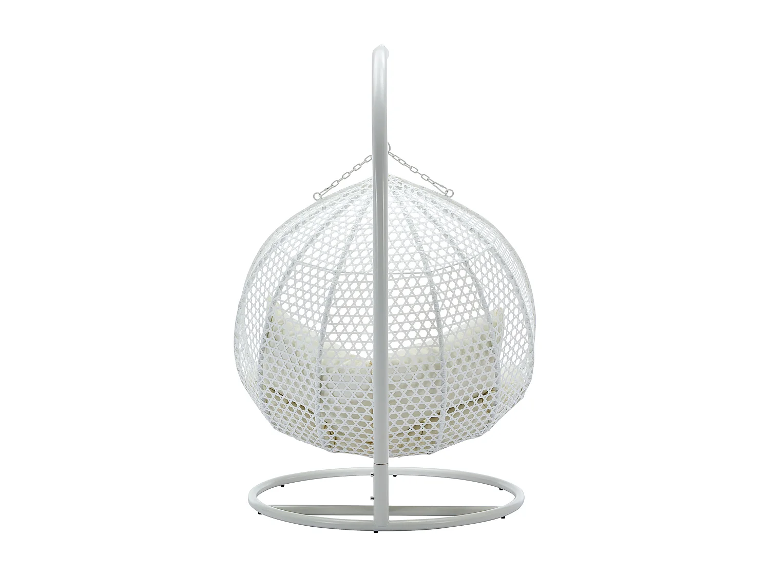 Fauteuil suspendu 2 places en résine tressée - Blanc et coussin beige - VAHINA de MYLIA