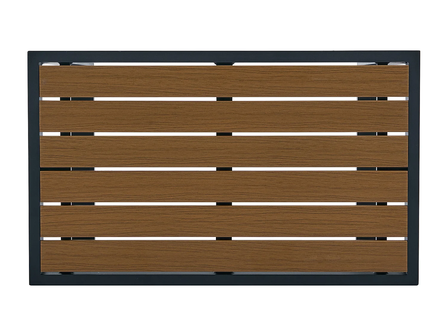 Salon de jardin modulable en aluminium : 2 fauteuils d'angle, 2 poufs et une table basse - Noir avec coussins beige - NOLLAY de MYLIA