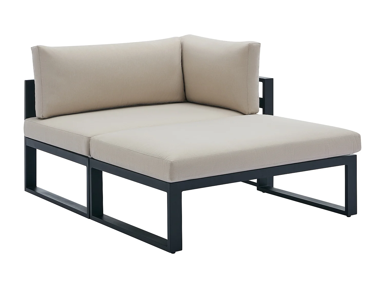 Salon de jardin modulable en aluminium : 2 fauteuils d'angle, 2 poufs et une table basse - Noir avec coussins beige - NOLLAY de MYLIA