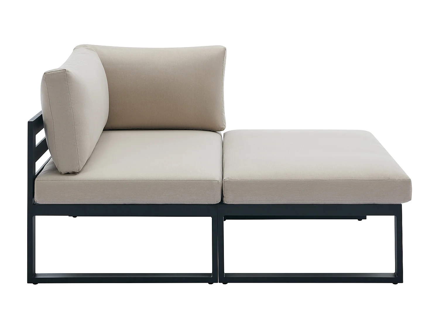 Salon de jardin modulable en aluminium : 2 fauteuils d'angle, 2 poufs et une table basse - Noir avec coussins beige - NOLLAY de MYLIA