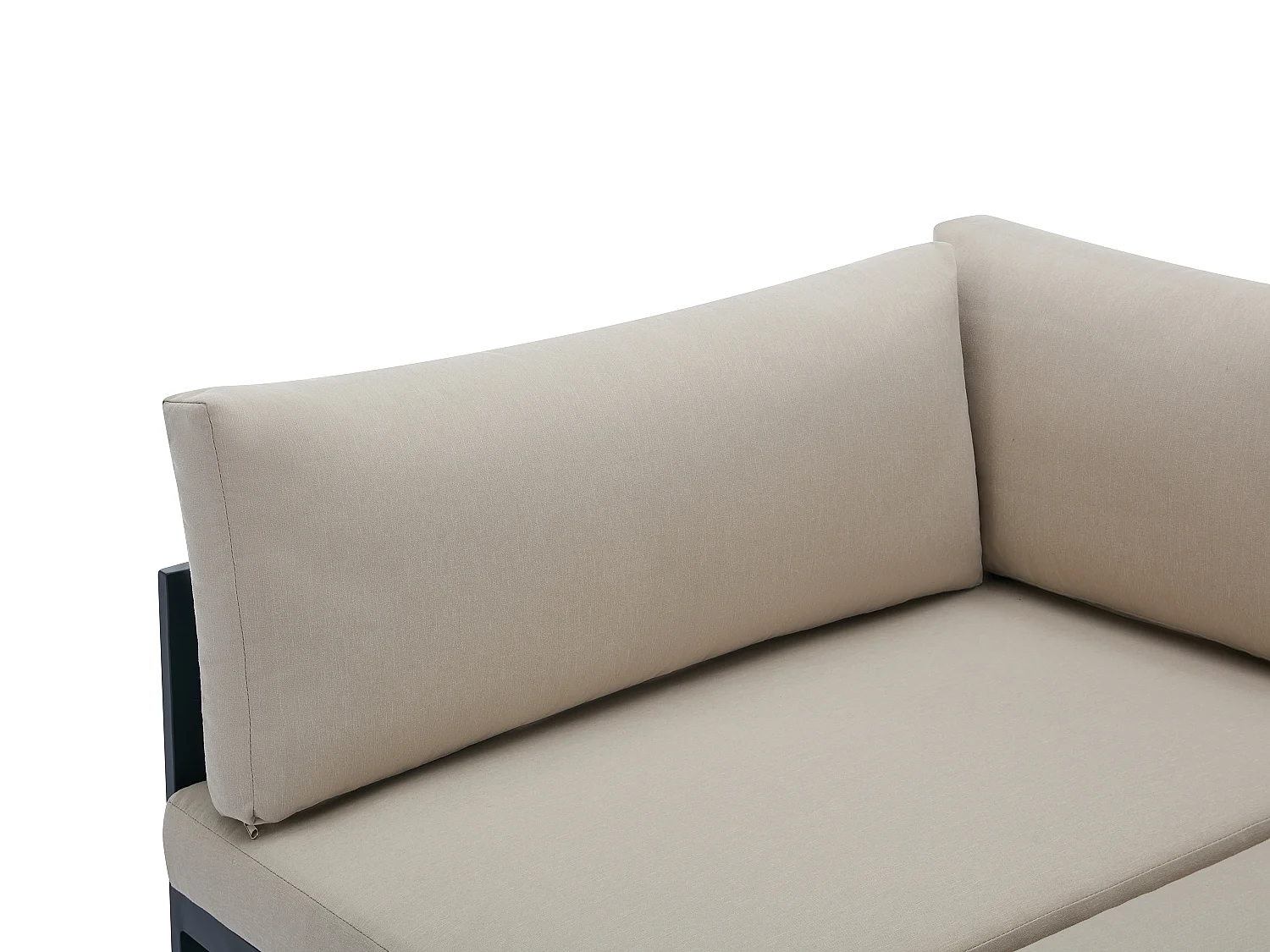 Salon de jardin modulable en aluminium : 2 fauteuils d'angle, 2 poufs et une table basse - Noir avec coussins beige - NOLLAY de MYLIA