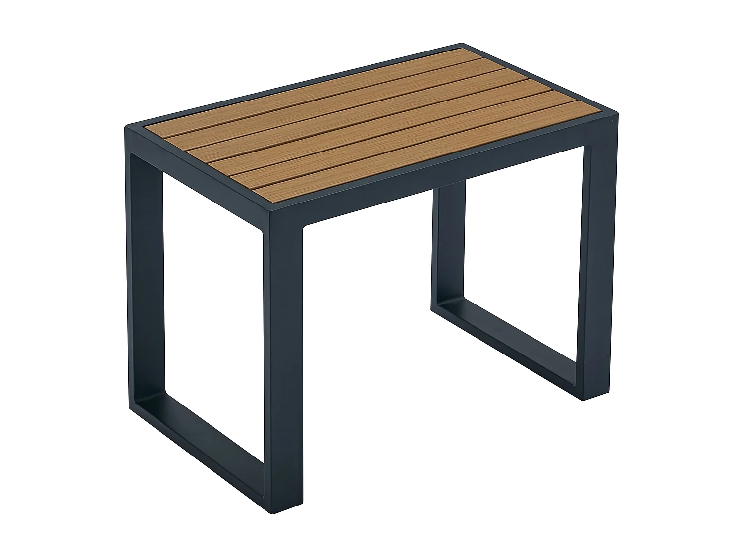 Salon de jardin modulable en aluminium : 2 fauteuils d'angle, 2 poufs et une table basse - Noir avec coussins beige - NOLLAY de MYLIA