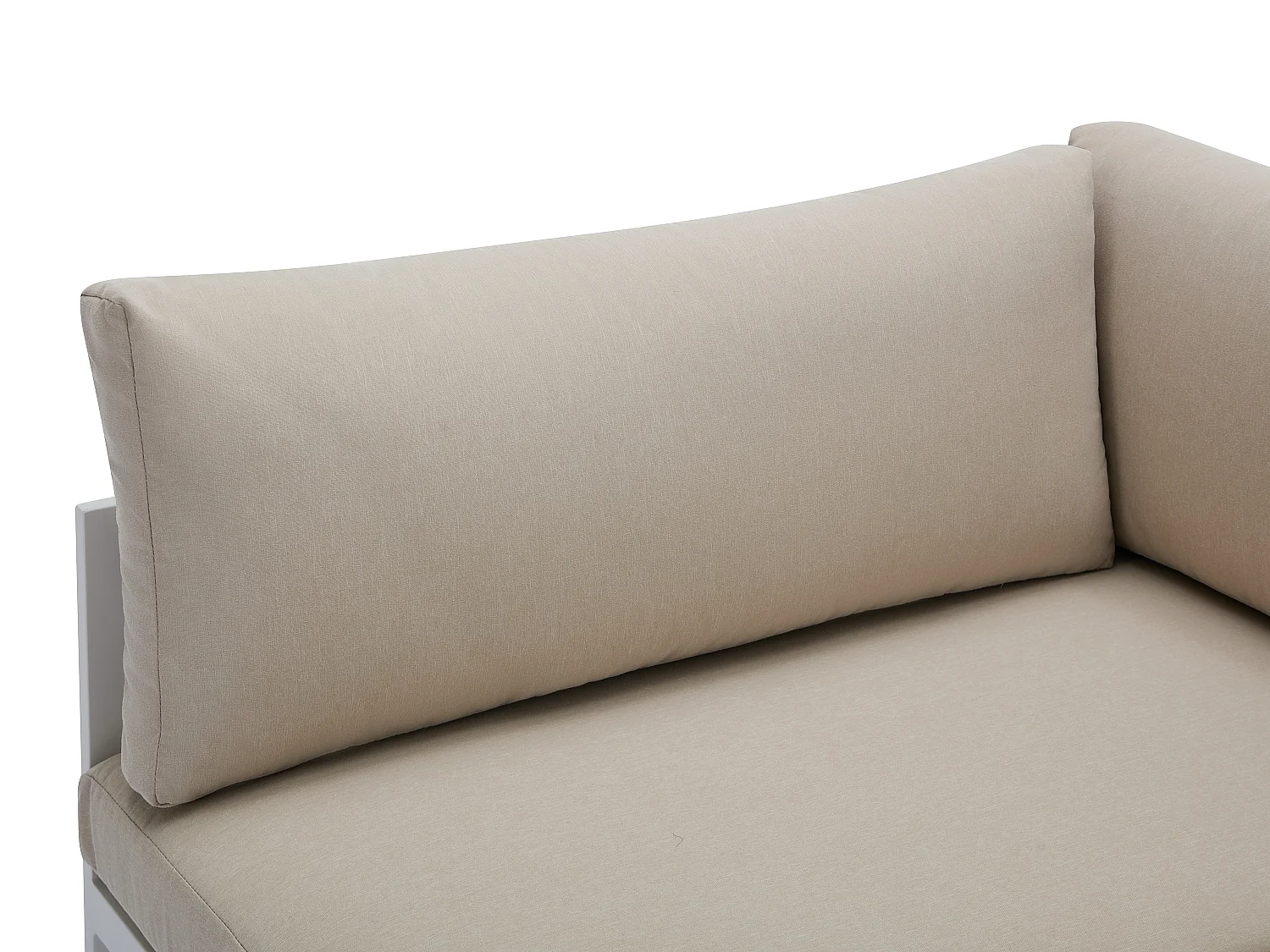 Salotto giardino modul. Alluminio: 2 poltrone angolari 2 pouf tavolino Bianco cuscini Beige  - NOLLAY di MYLIA