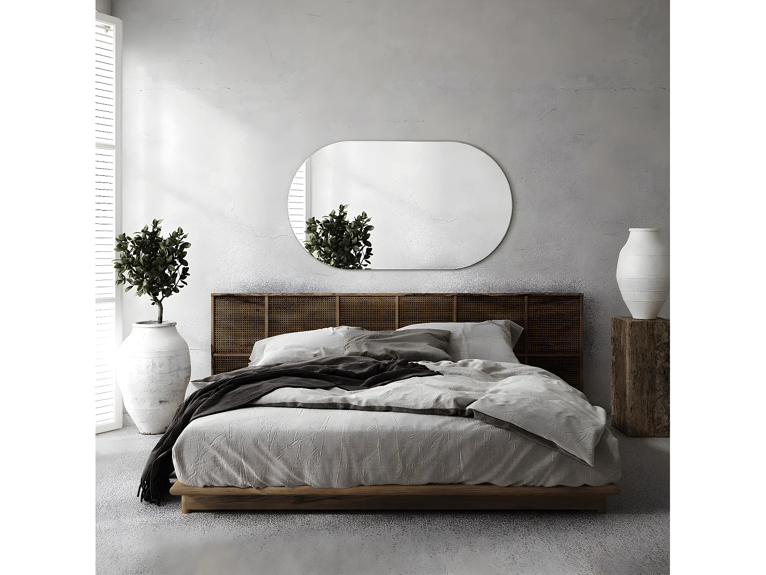 Dekorativer Hängespiegel für das Japandi-Schlafzimmer, 46 cm x 80 cm