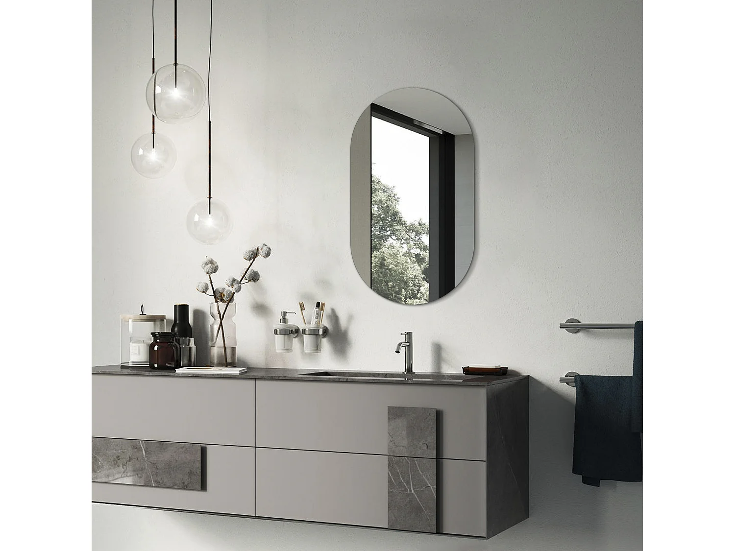 Miroir décoratif suspendu pour la chambre Japandi 46 cm x 80 cm