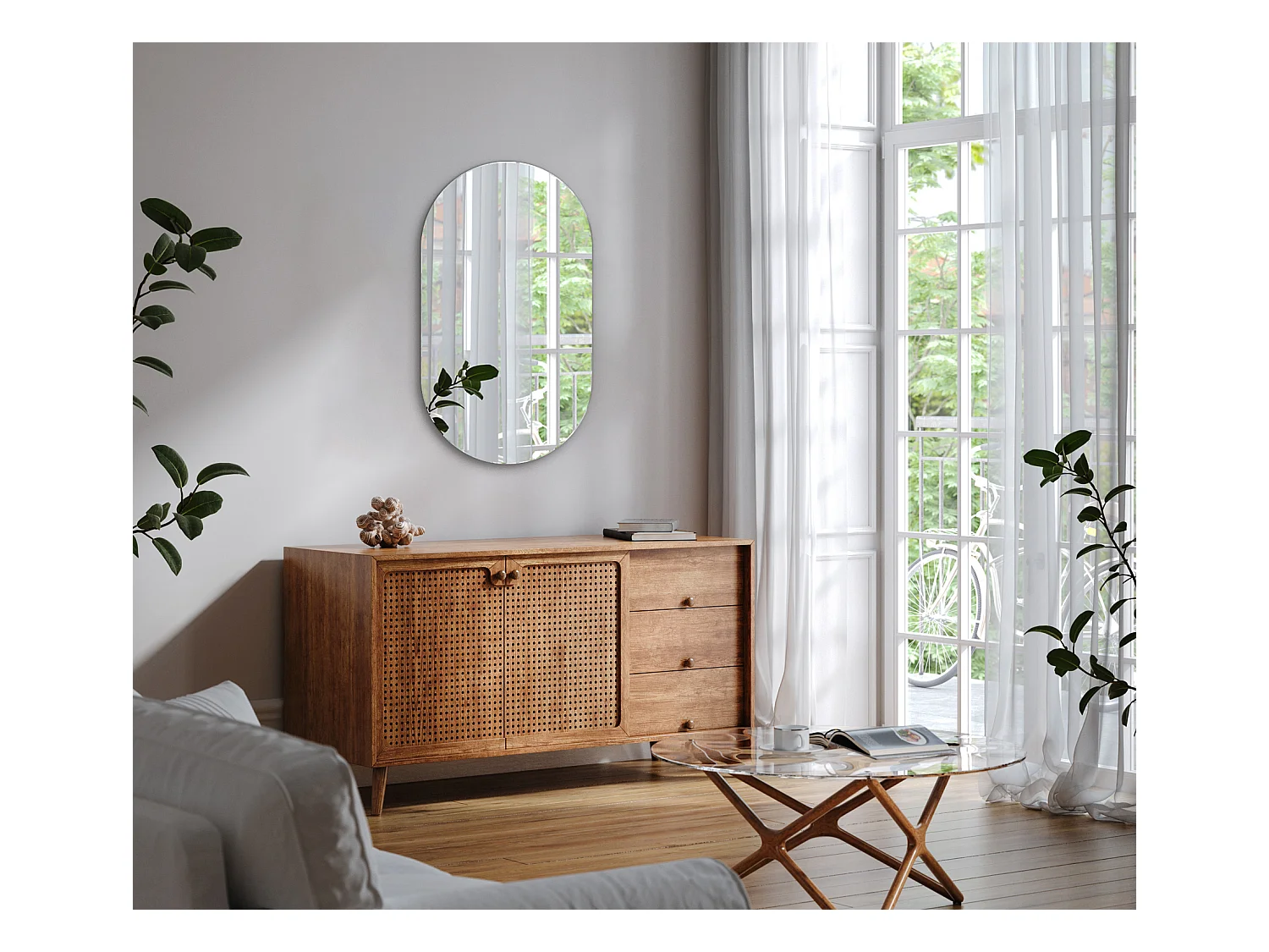 Miroir mural tendance sans cadre Loft Boho Cut 58 cm x 100 cm