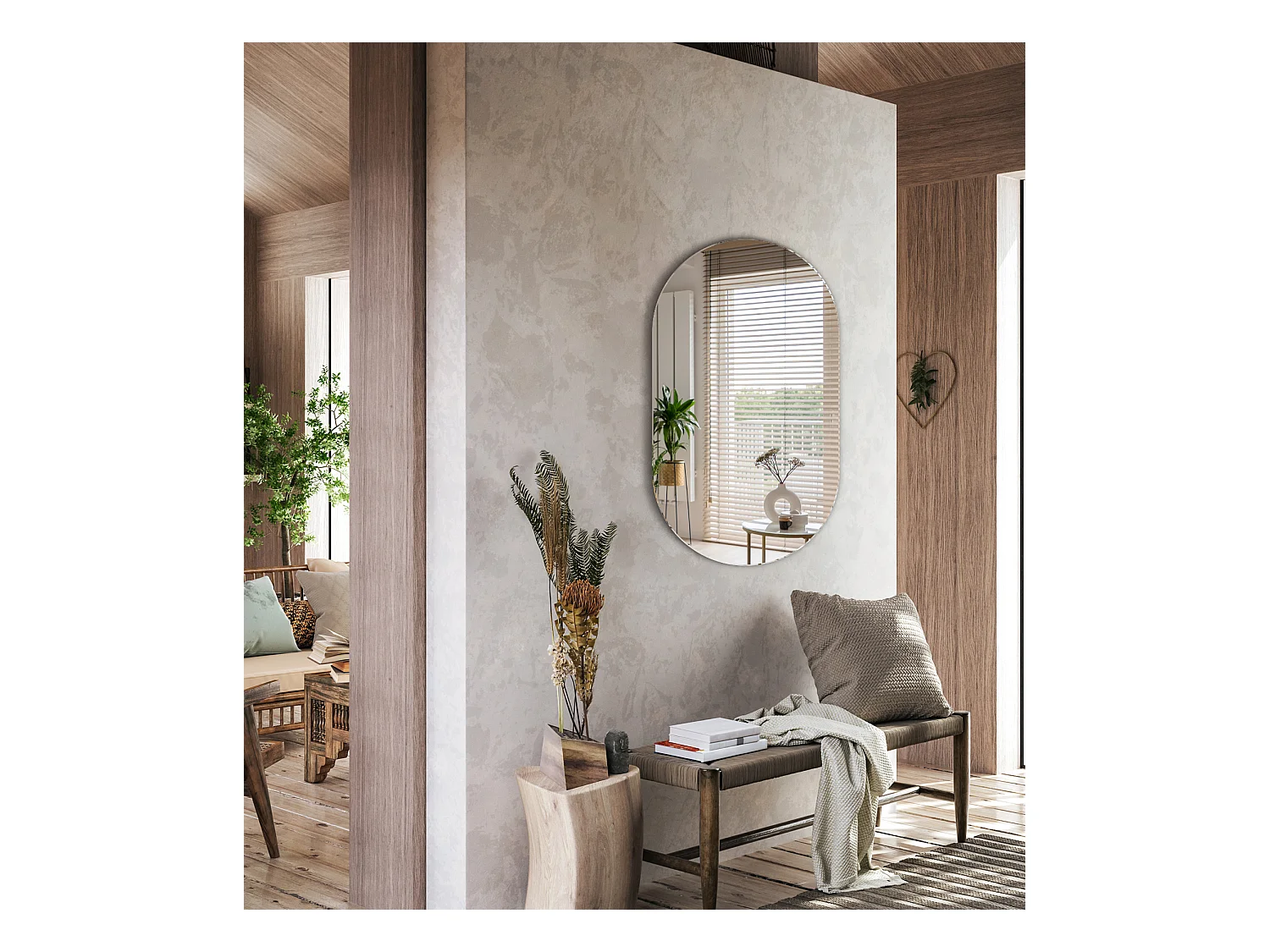 Rahmenloser modischer Wandspiegel im Loft-Boho-Schnitt, 58 cm x 100 cm