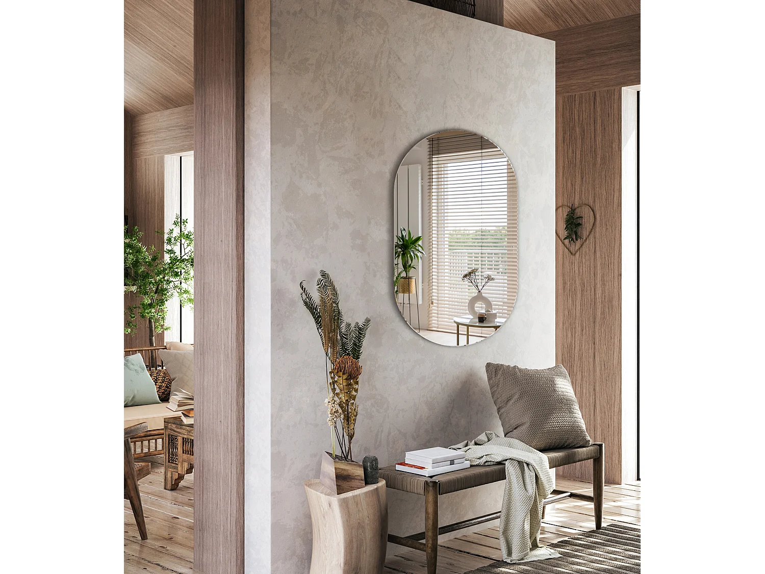 Frameloze modieuze wandspiegel Loft Boho Cut 58 cm x 100 cm